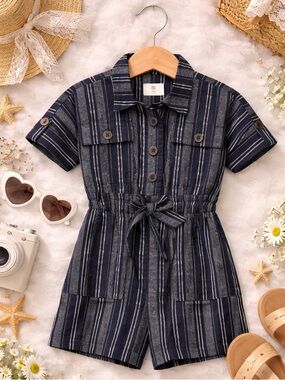 Banana Republic Baby Navy & White Striped Short-Sleeve Romper